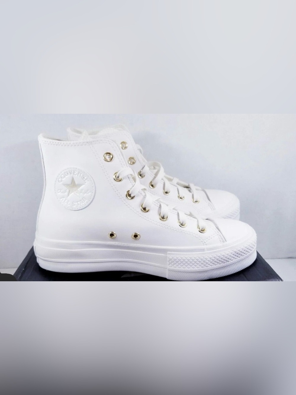 Converse All Star Platform High Platform Chuck Sneakers White Egret Gold 9.5